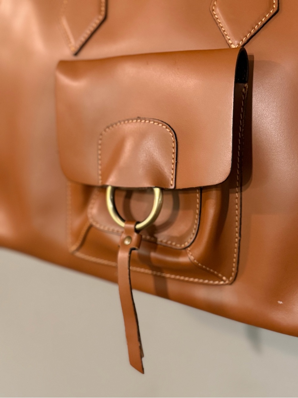 A. Belluci Italian smooth calf Leather Tote with Front Pocket and Ring Accent - Picture 4 of 15